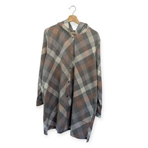 Cuddl Duds Plaid Lounge Jacket Tunic Pockets Cozy
